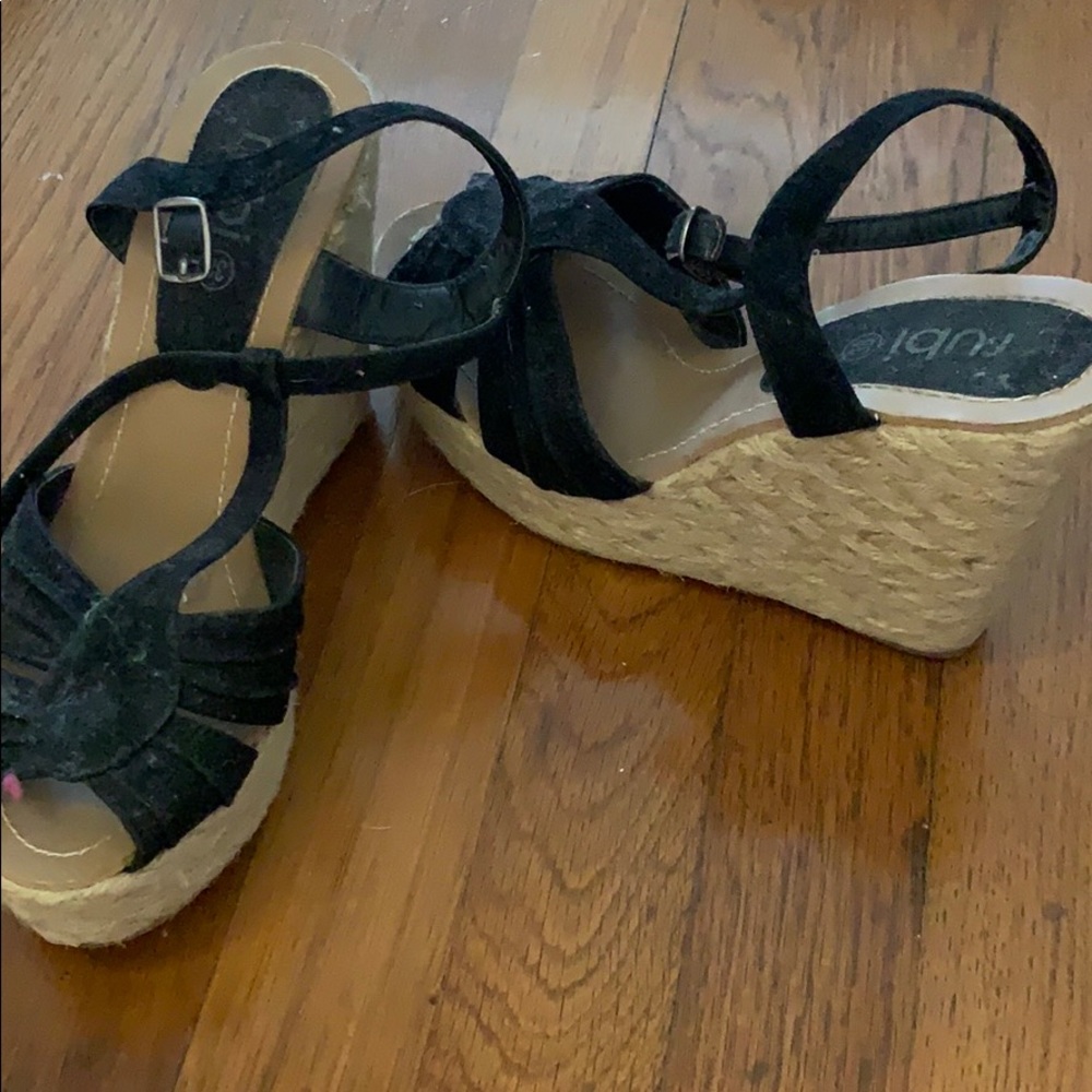 Black cork platform wedges